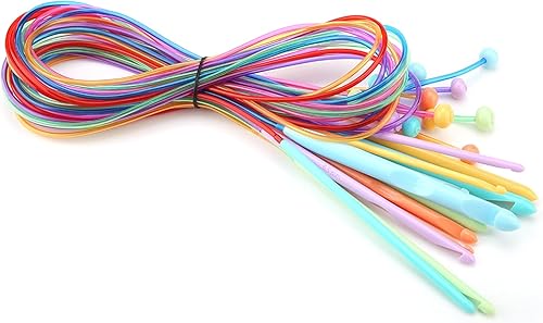 Oumefar Juego de ganchos largos de ganchillo Tusani de metal con cordones intercambiables tunecinos con cable, agujas de tejer de 0.197 in para