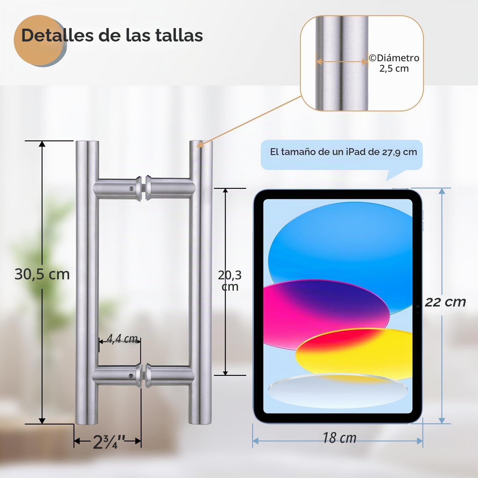 EaseLife Manija de puerta de acero inoxidable de doble cara de 12 pulgadas, manija de puerta corredera en forma de H, apto para puerta de vidrio y madera, paquete de 2