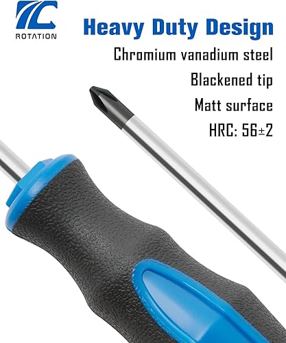 Miniatura 5 de ROTATION Juego de 6 destornilladores de punta magnética, 3 Phillips y 3 planos, agarre acolchado profesional Juego de herramientas manuales de 6