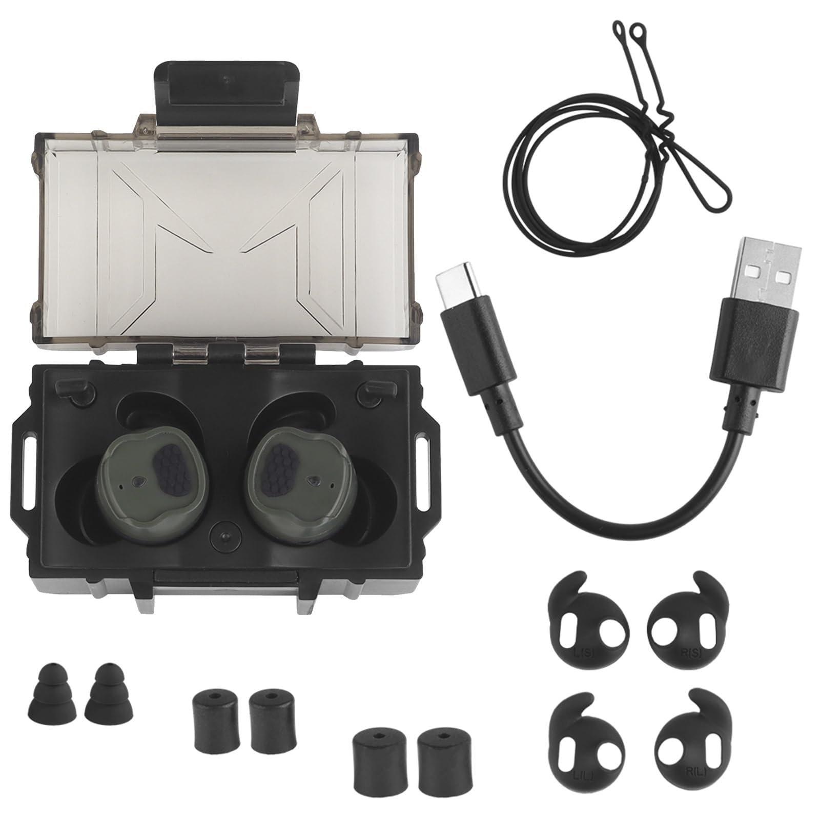 Auricolari Elettronici Wireless Ricaricabili 3.0 con Soppressione Del Suono, Protezione e Miglioramento Dell'udito per Tiro e Caccia, Include Dock di Ricarica USB