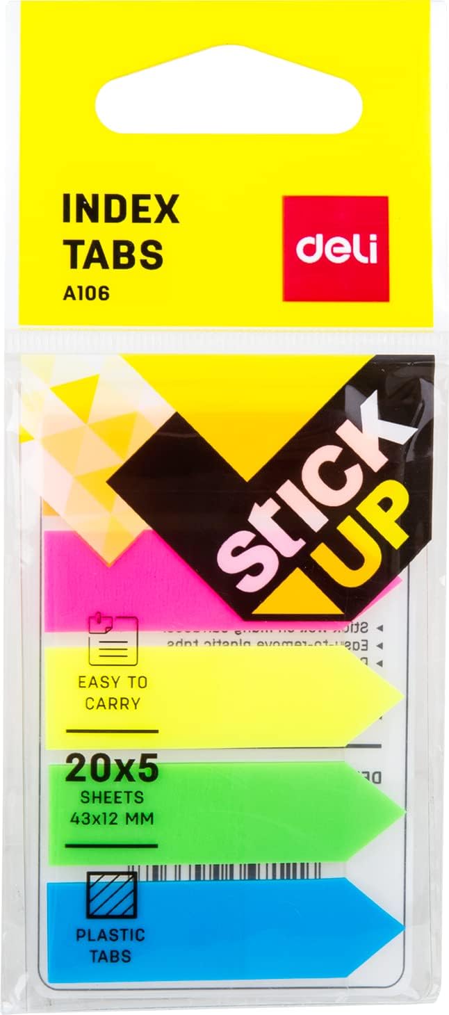 Deli Index Tabs-100 Sheets, Assorted, 43 x 12 mm Size