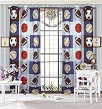 Fancy Linen 2 Panel Curtain Set with Grommets Sports Baseball Football Basketball Soccer Blue White...