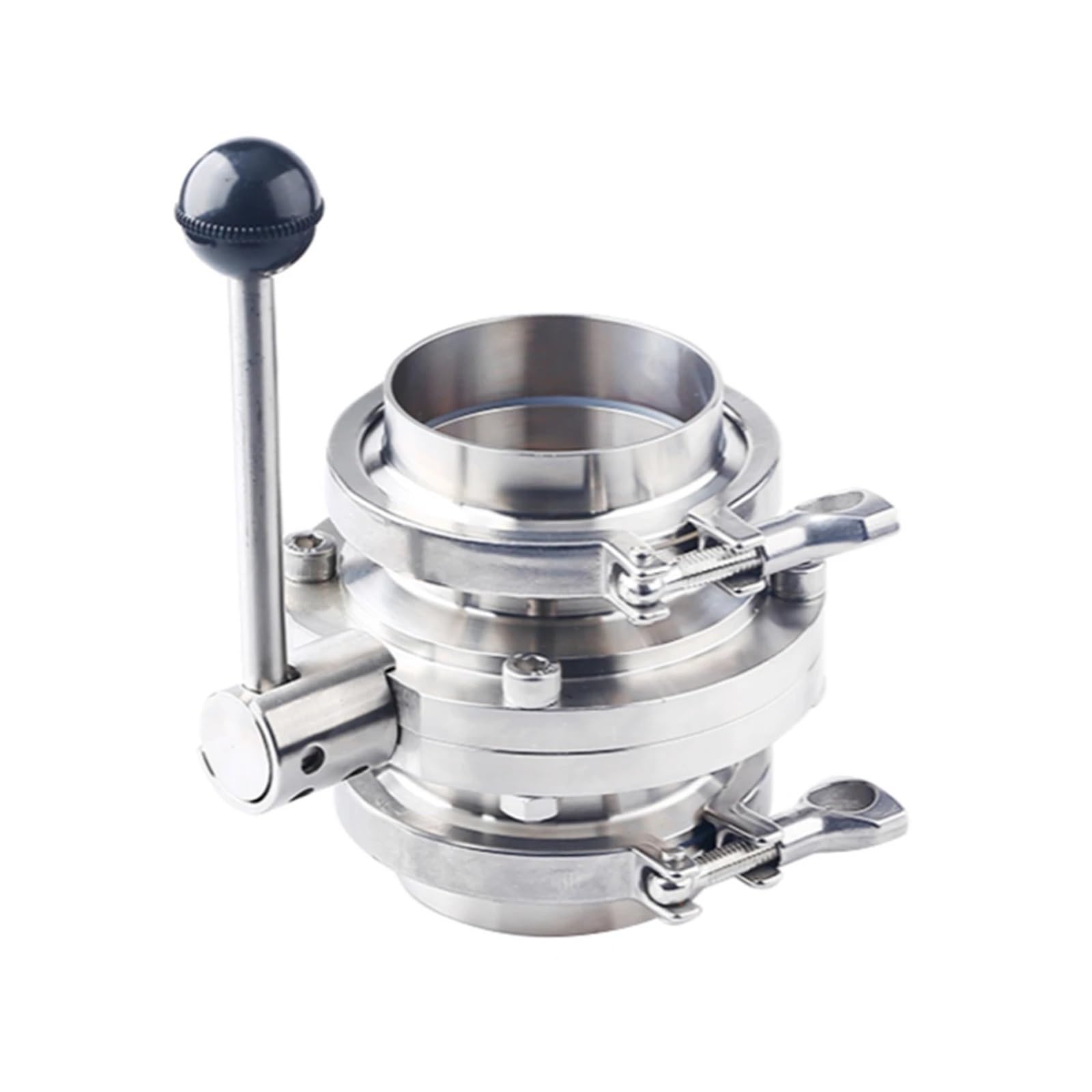 Vanne papillon sanitaire inox 304 anti fuite avec joint silicone et connecteur Tri Clamp 64mm