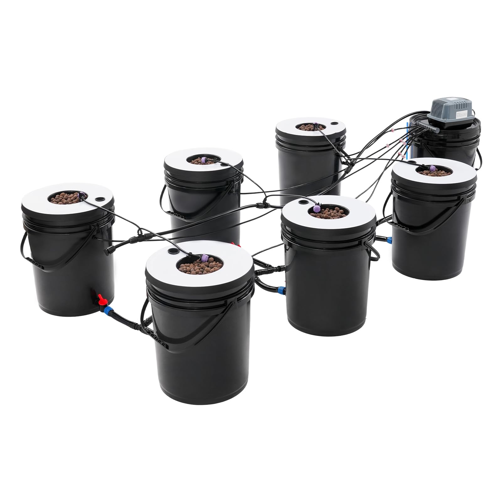 DWC Hydroponics Grow System mit 7 Top Drip Kit 20L Tiefe Wasserkultur Umluft-Tropfgartensystem Hydrokultur Hydroponisches Anbausystem Output 600L/H
