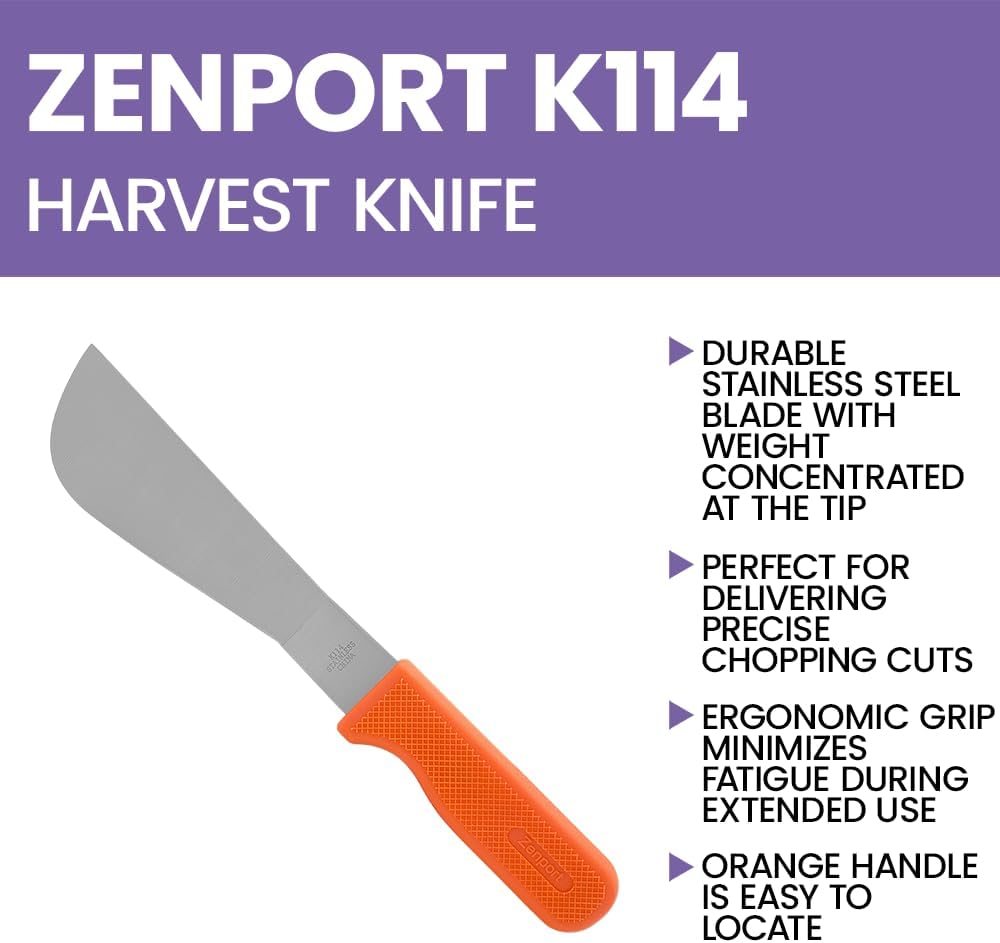 Zenport K114 Row Crop Harvest Knife with 7.25-Inch Stainless Steel Blade, Box of 12,Silver
