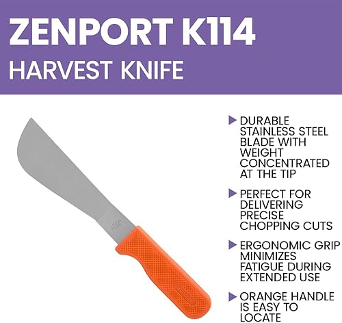 Miniatura 4 de Zenport K114 Cuchillo de cosecha de cosecha, brócolicolifloralgodón, hoja de acero inoxidable de 7.25 pulgadas, naranja