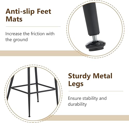 Miniatura 5 de NIOIIKIT Juego de 2 taburetes de bar modernos, cómodos taburetes de comedor tapizados de tela de peluche con patas de metal, taburetes altos con