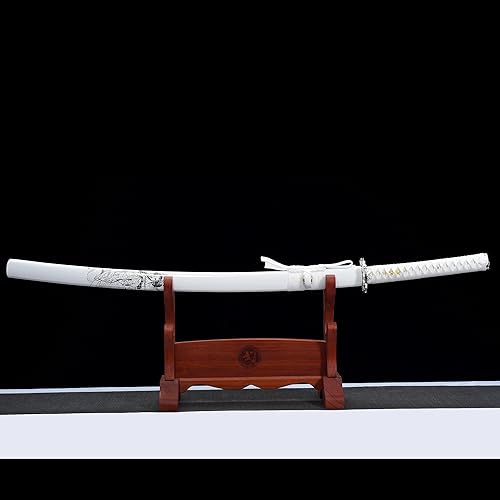 Miniatura 2 de Espada katana blanca de 40 pulgadas, espadas japonesas afiladas, espada de espiga completa para exhibición, hoja de acero al carbono