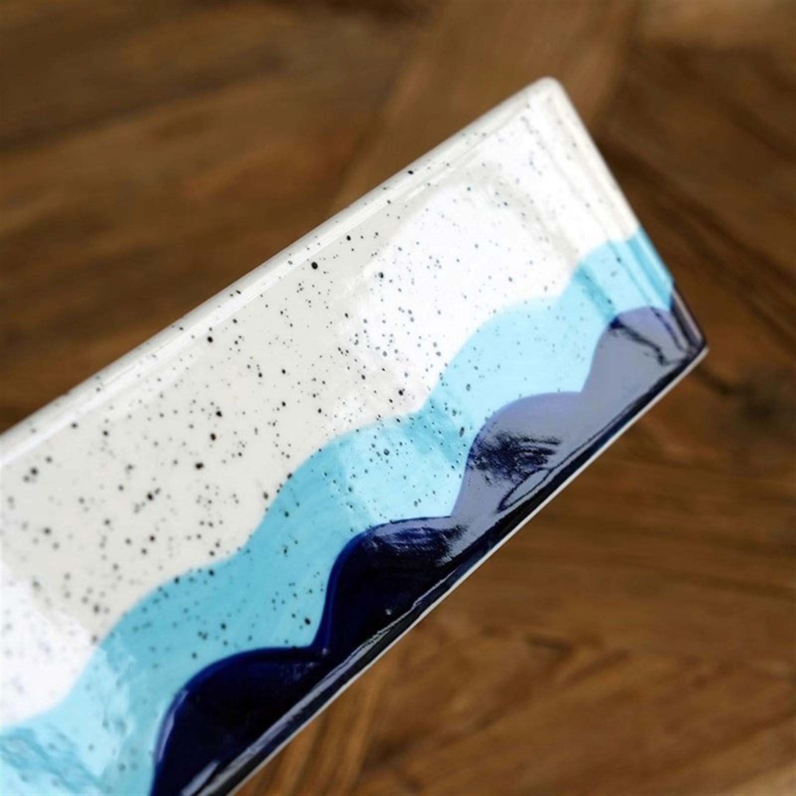 Auflaufform Keramik-Porzellanteller mit blauem Wellenmuster in Unterglasurfarbe, doppelohriger großer Auflaufform, Dampfteller, multifunktionaler Essteller for den Haushalt Backform