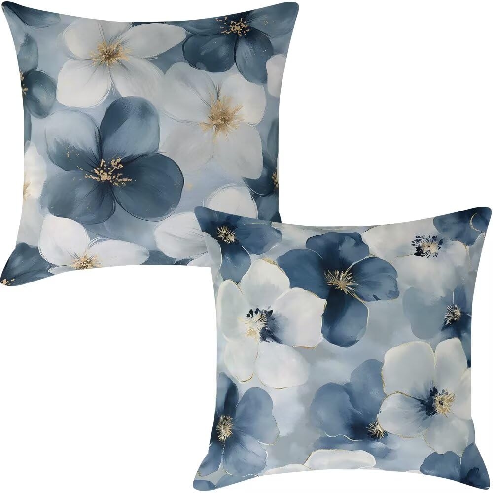 Federe Cuscini Divano 60x60 cm Federe Morbido Copricuscini Blu in Velluto, 2 Pezzi Copri Cuscini per Divano Primavera Quadrati Decorativi Federa Cuscino Fiore per Camera da Letto Soggiorno (IU83)