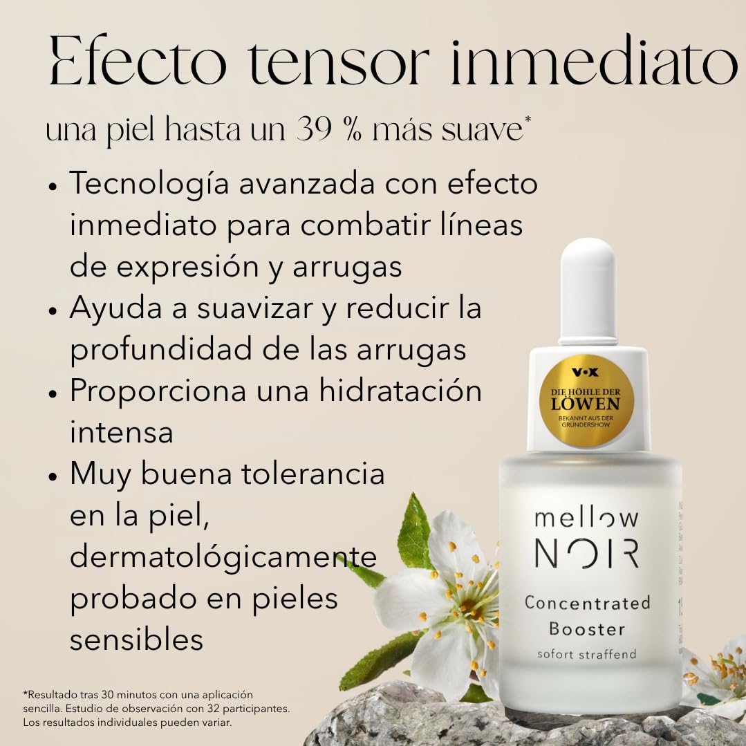 mellow NOIR Dúo antiarrugas de noche – Sérum de Ácido Hialurónico con Crema de Día y Noche – Efecto tensor inmediato que reduce poros y rojeces para piel suave – Vegano – Cosmética natural certificada