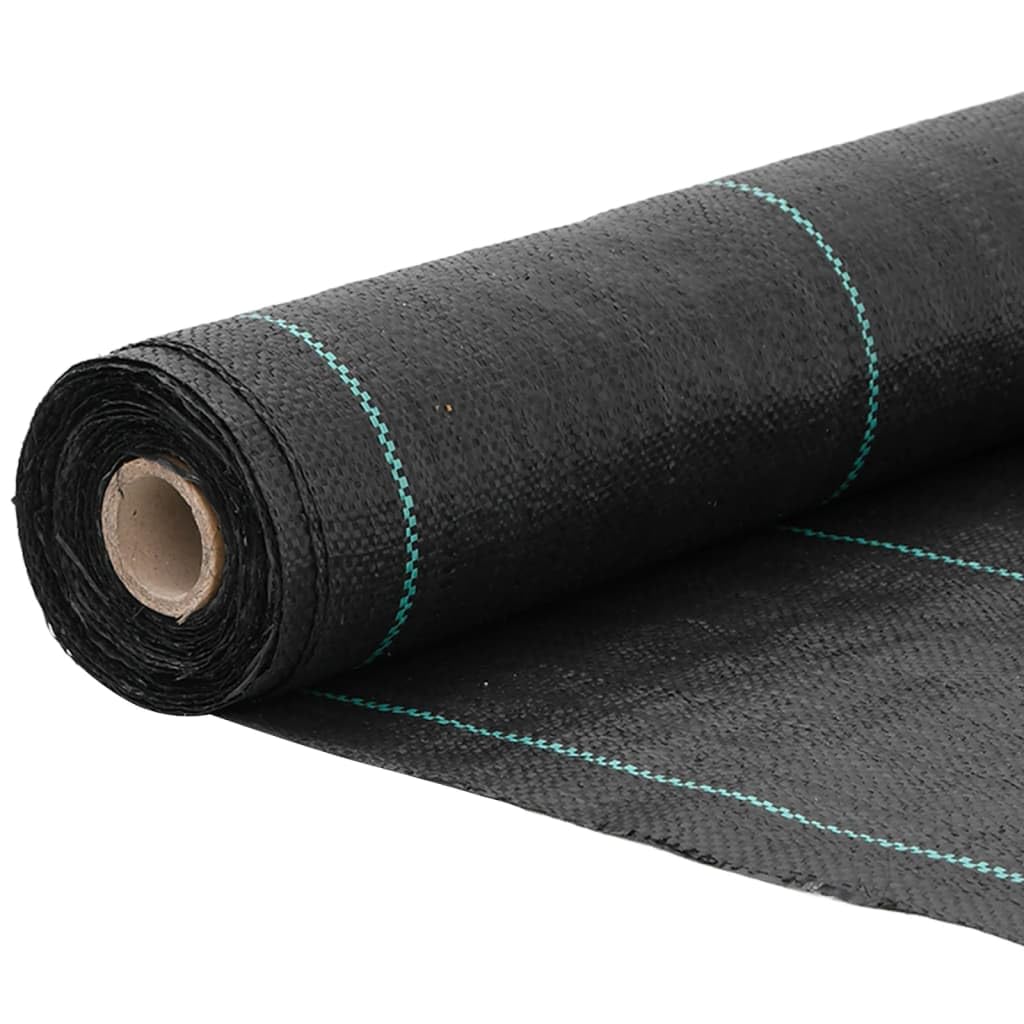 Fieltro negro para malas hierbas, 0,5 x 150 m, polipropileno, para jardín, mulchvlies para suelo, permeable al agua, resistente a desgarros, transpirable con rayas verdes, protector de