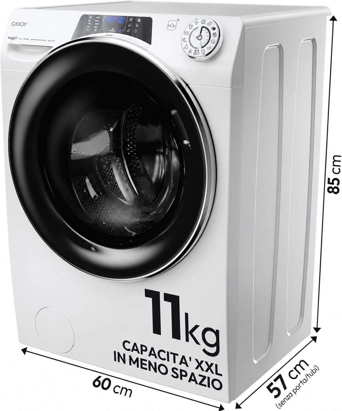 Candy RapidÓ PRO RP 4116BWMBC/1-S Lavatrice Caricamento Frontale 11 kg 1400 Giri/min Bianco, 15+1 programmi, Controllo remoto avanzato e contenuti extra (Wi-Fi + BLE), L x P x A (cm) 60x62x85