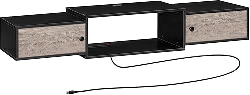 Miniatura 9 de HOOBRO Soporte de TV flotante de 55 pulgadas con tomas de corriente, moderno estante de consola multimedia montado en la pared con puertas, centro