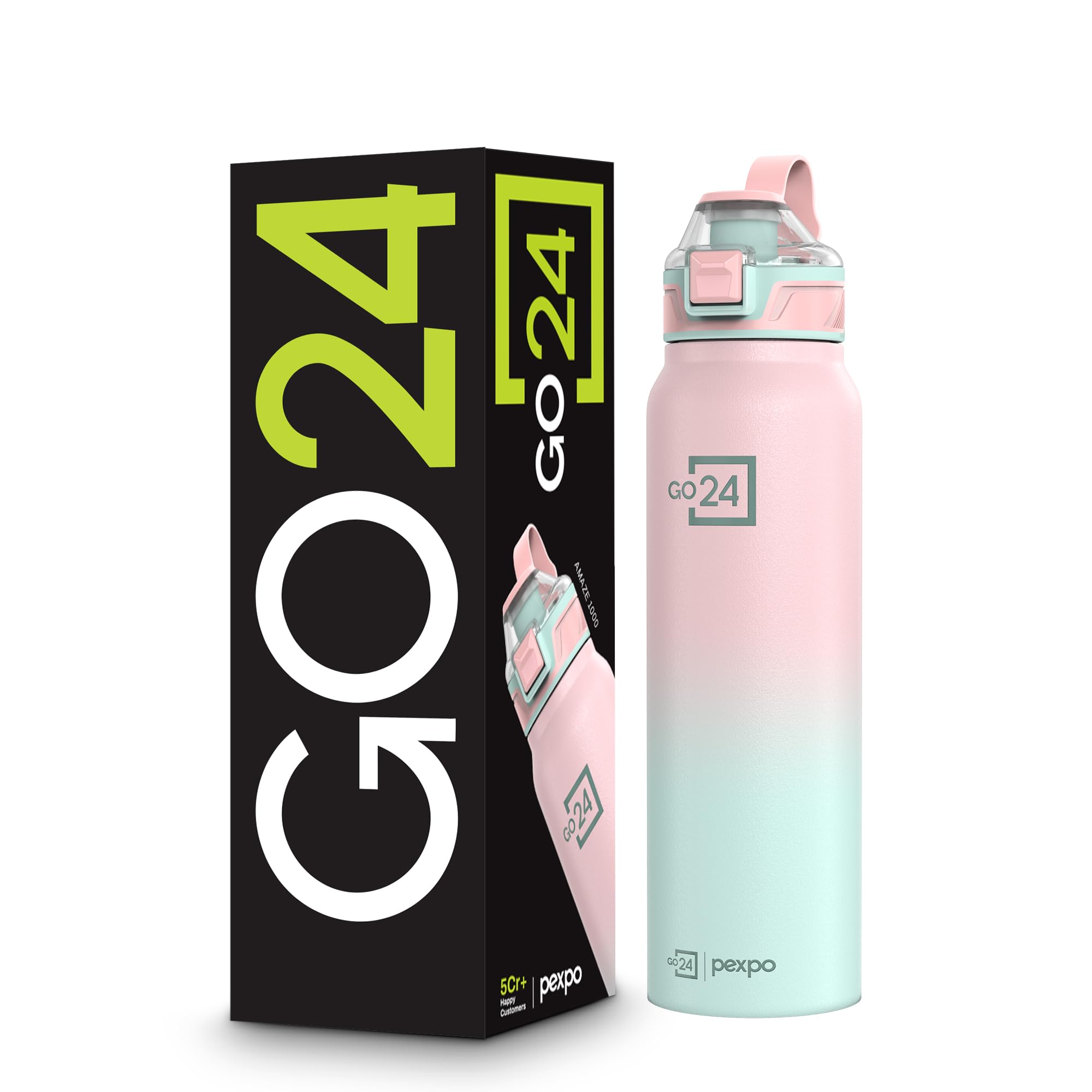 Pexpo Amaze 1000 ISI Certified Water Bottles Stainless Steel Vacuum Insulated Hot & Cold Flask - Pink & Green Ombre Water Bottle Ideal for Home, Office, Gym, Outings, and School-image-9