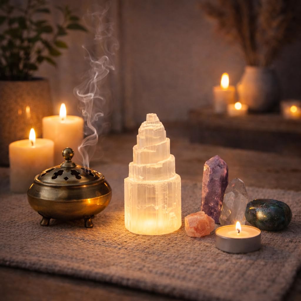 NKlaus Torre di cristallo di selenite naturale 10cm Meditazione Gemma Cristallo di quarzo Decorazione 15311