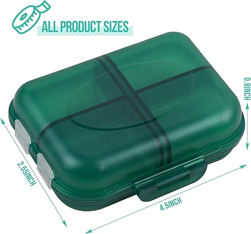 Miniatura 2 de Organizador de pastillas de viaje pequeño con 8 compartimentos de rejilla, caja portátil para medicamentos, organizador semanal diario de