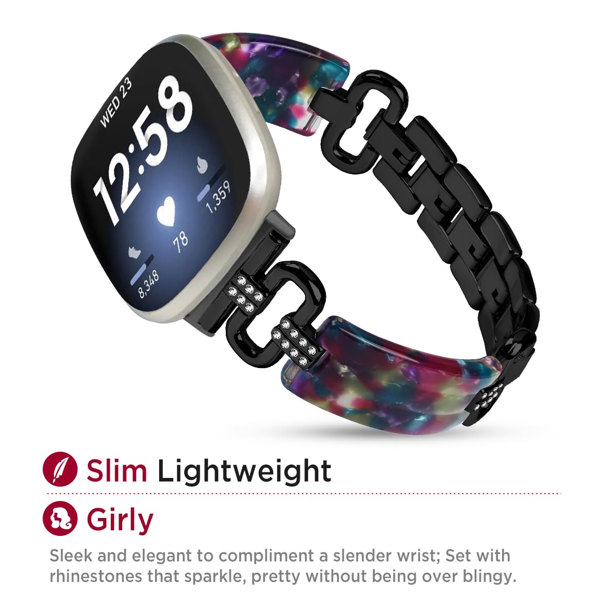 Miimall Alloy Resin Strap for Fitbit Versa 4/Versa 3/Fitbit Sense 2/Sense Band, Bling Rhinestone Wristband - Image 4
