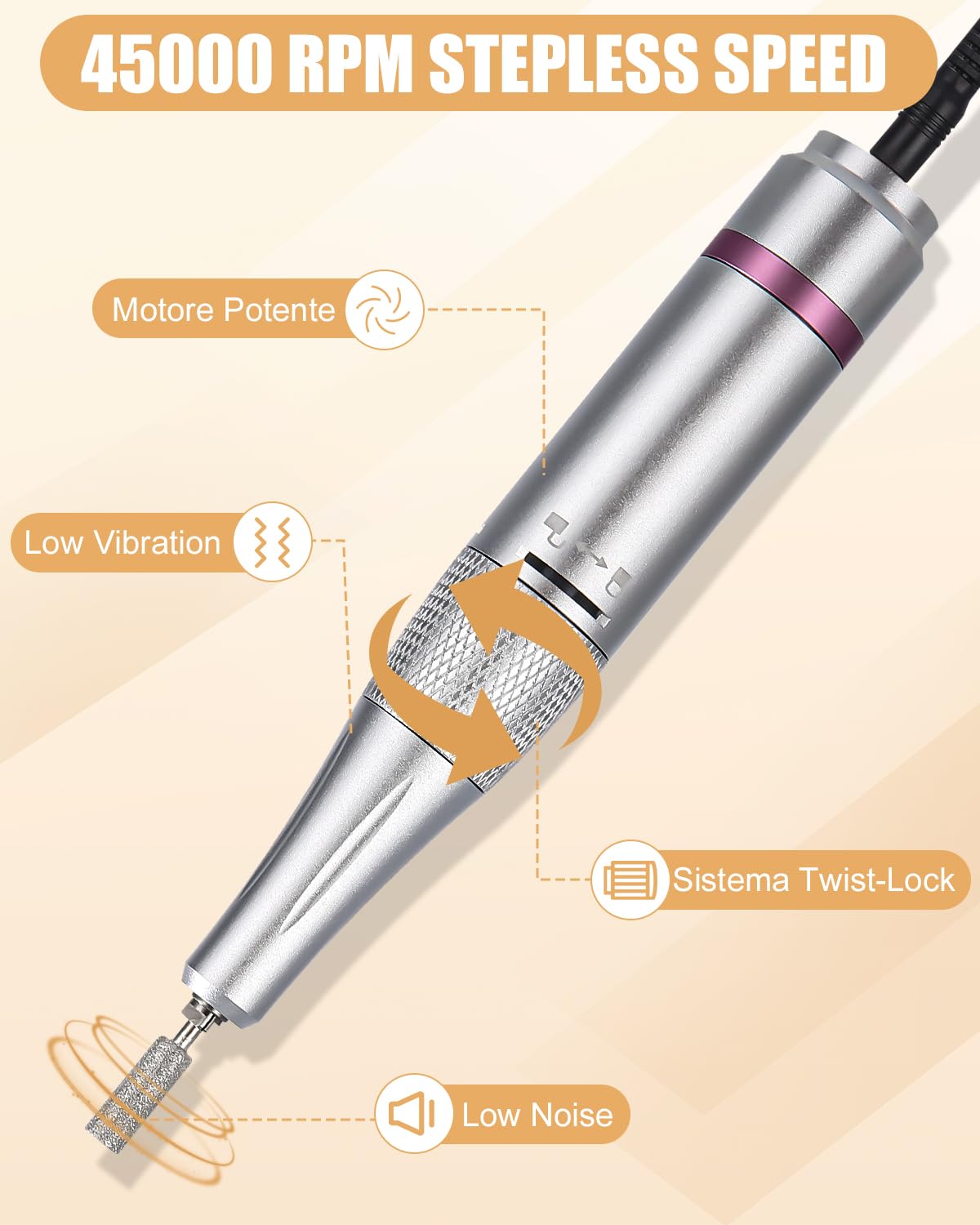 PERMUST Fresa per Unghie Professionale,45000 Giri Lima Elettrica per Unghie | 13 In 1 Frese per Unghie Senze Fili con Display Lcd, Nail Drill, Manicure Elettrico per Unghie Acriliche Gel, Pedicure