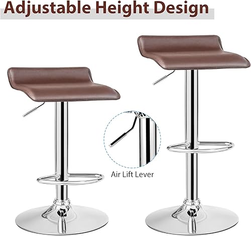 Miniatura 9 de Casart Juego de 4 taburetes de bar ajustables giratorios de piel sintética con mango de elevación de aire, reposapiés, base cromada, estilo moderno