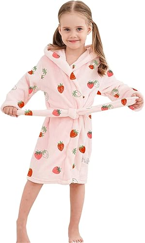 Miniatura 3 de Umeyda Girls Fleece Hooded Robes, Warm Printed Bath Robe for Kids Soft Fuzzy Bathrobe for Gifts, 1-12 Years