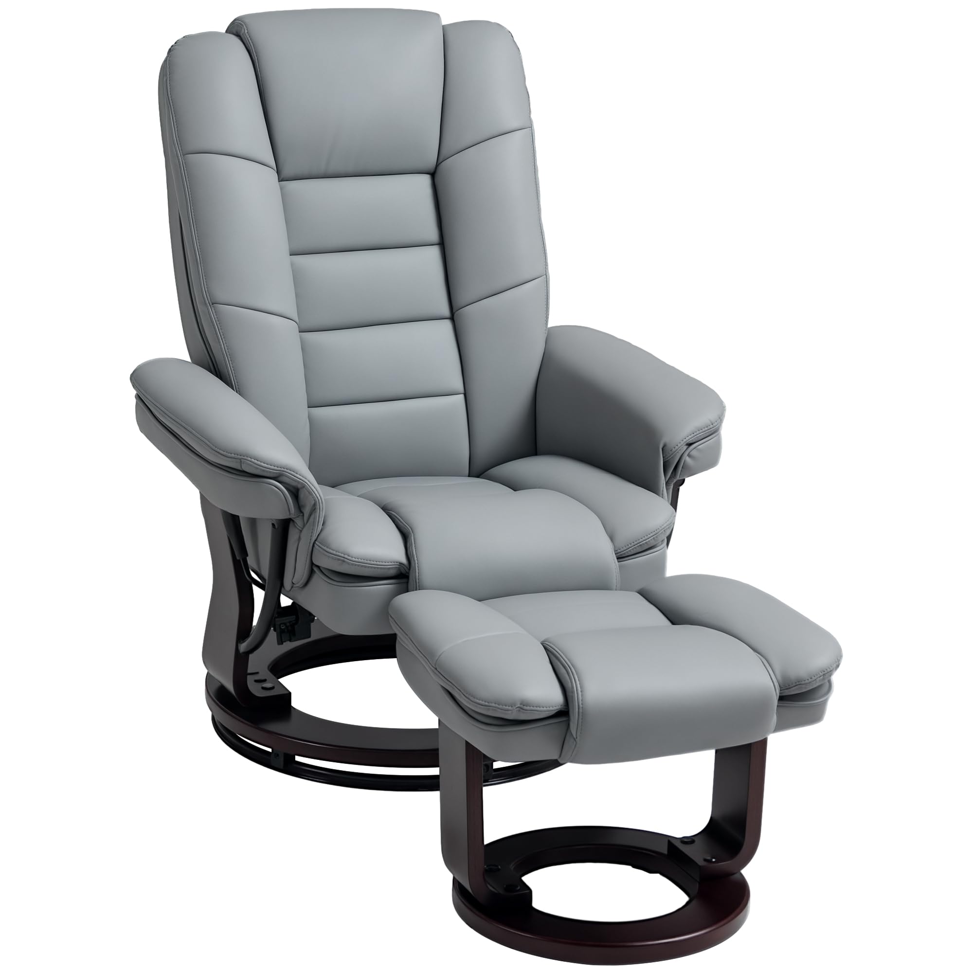 HOMCOM Relaxsessel mit Hocker 360°Drehbarer Fernsehsessel mit Liegefunktion TV-Sessel Ruhesessel bis 130 kg belastbar für Wohnzimmer Kunstleder, Grau