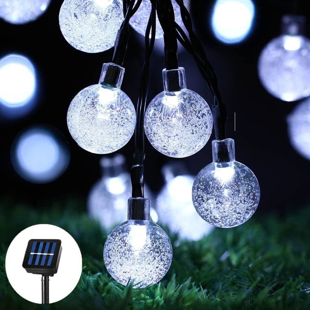 QSPORTPEAKSolar Globe Lights Outdoor Garden,50LED 24Ft/7m Solar Garden Lights,8 Mode Indoor/Outdoor String Lights,Decorative Lights for Garden Wedding Patio Yard Home Party Christmas(White)