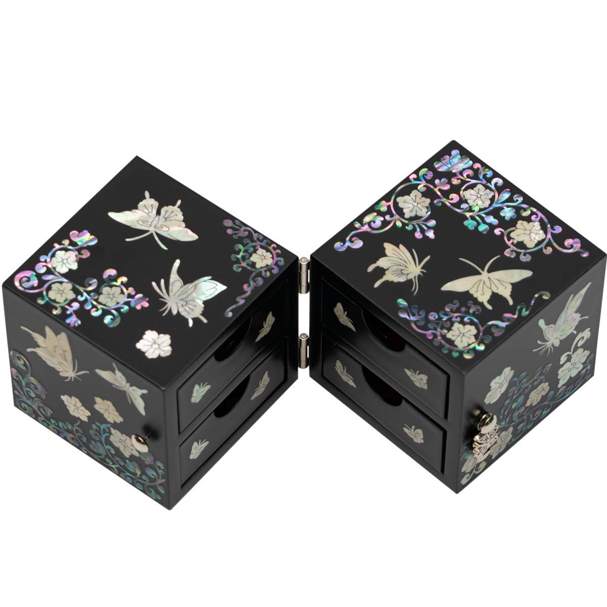 February Mountain Boîte à bijoux cubique en nacre incrustée de coquillages – Parfait pour bracelets, bibelots, montres, boucles d'oreilles, chaînes et accessoires
