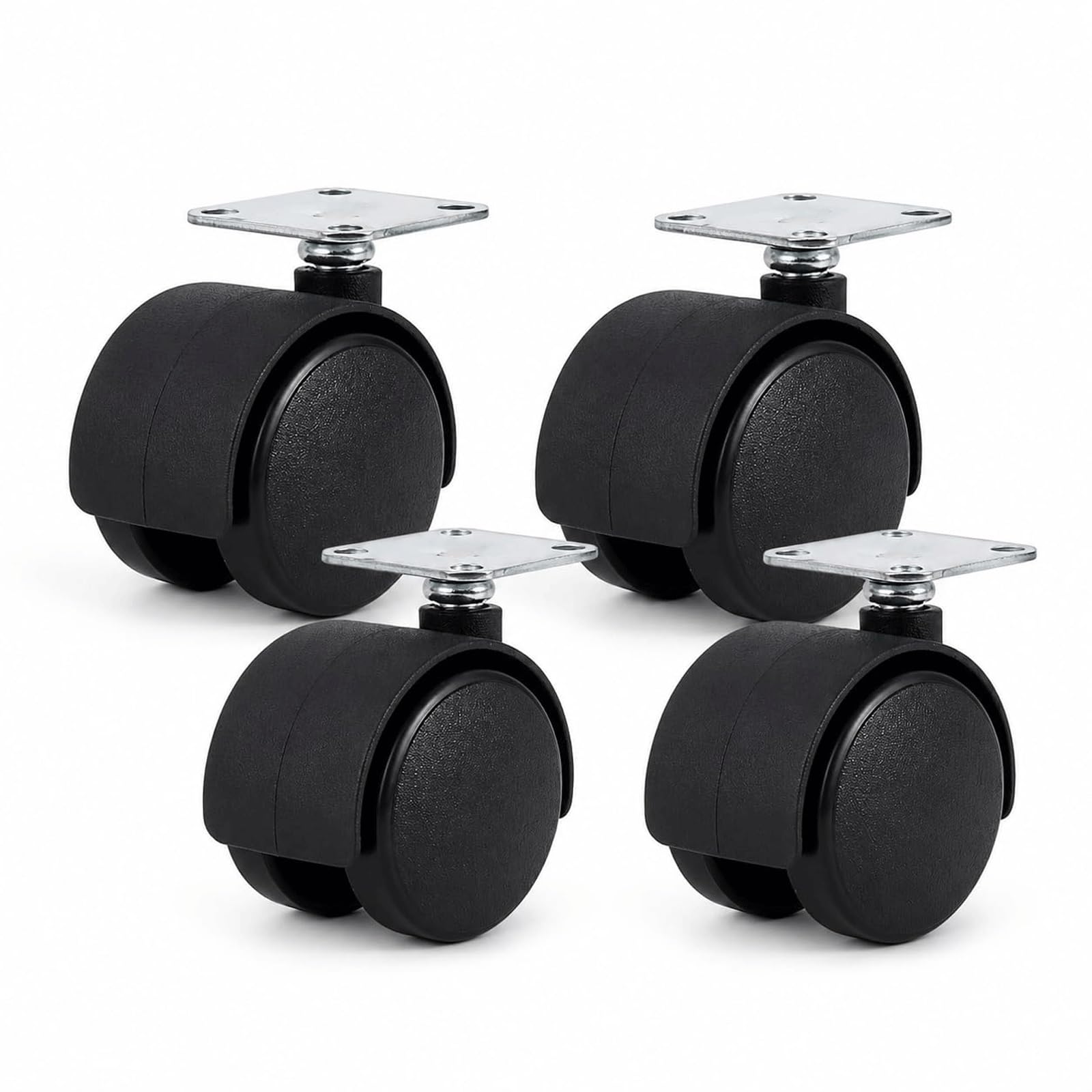 Silent Castor Wheels 4 Pack Square Top Plate Twin Wheel Swivel Casters