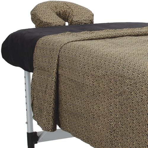 Image of ForPro Premium Designer Microfiber 3-Piece Massage Sheet Set, Golden Swirl with Black Fitted Sheet