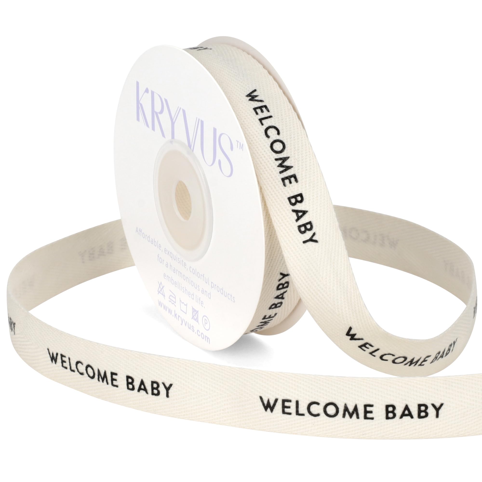 Cinta de sarga natural para baby shower, 5/8 pulgadas x 12 yardas, cintas de espiga de algodón para envolver regalos, cumpleaños, Navidad, aniversarios, día de San Valentín (bebé bienvenido)