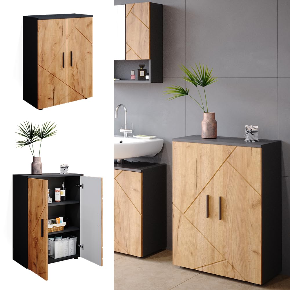 Vicco Midischrank Irma, Anthrazit/Goldkraft Eiche, 60 x 81 cm, zur Aufbewahrung im Bad und kombinierbar mit Irma-Serie