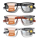 Hubeye Photochromic Progressive Reading Glasses for Men and Women Ultralight Flexible Anti-Blue Light ReadersClear+Black+Orange+1.5