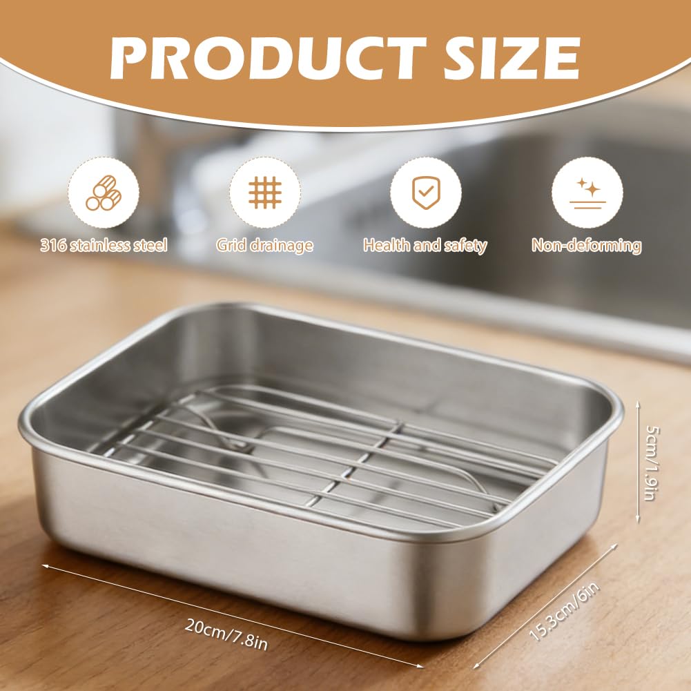 Pirofila in acciaio inox per Airfryer – con griglia di sgocciolamento, coperchio e maniglie, accessorio Airfryer per Ninja, Cosori, Philips, pirofila Airfryer, senza BPA e inodore