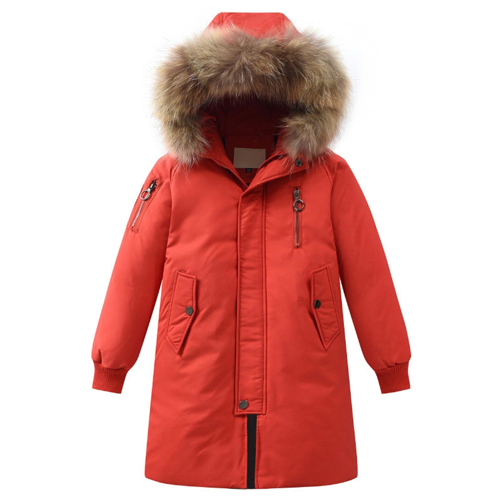 Grandi Bambini Unisex Piumino Con Cappuccio Solido Piumini Capispalla Inverno Spesso Caldo Con Cappuccio Cappotto Antivento Giacche Per Bambini 12 Mesi, Arancione, 5-6 Years