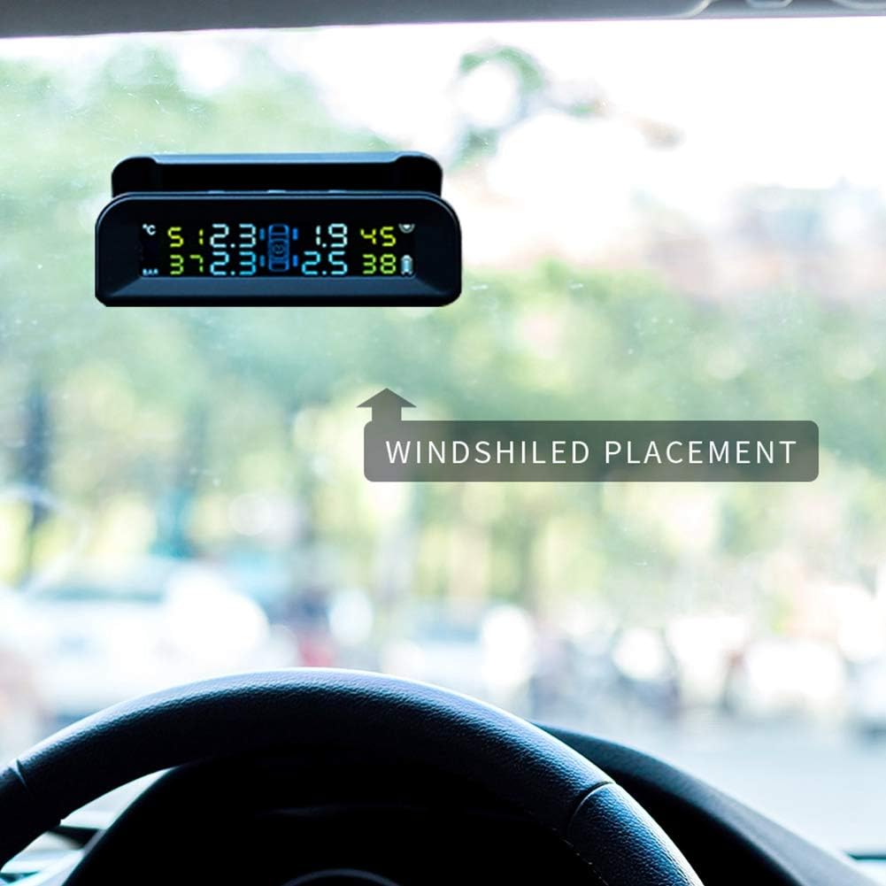 Tire Pressure Monitoring System C260 TPMS Tire Pressure Monitor System with Solar Charger, TPMS 5 Alarm Modes, LCD Display, Auto Sleep Mode, 4 TPMS Sensors, Easy to Install