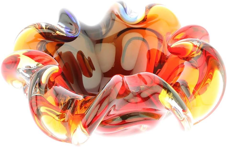 Glass Of Venice Murano Glass Sommerso Centerpiece Bowl - Red Blue Amber