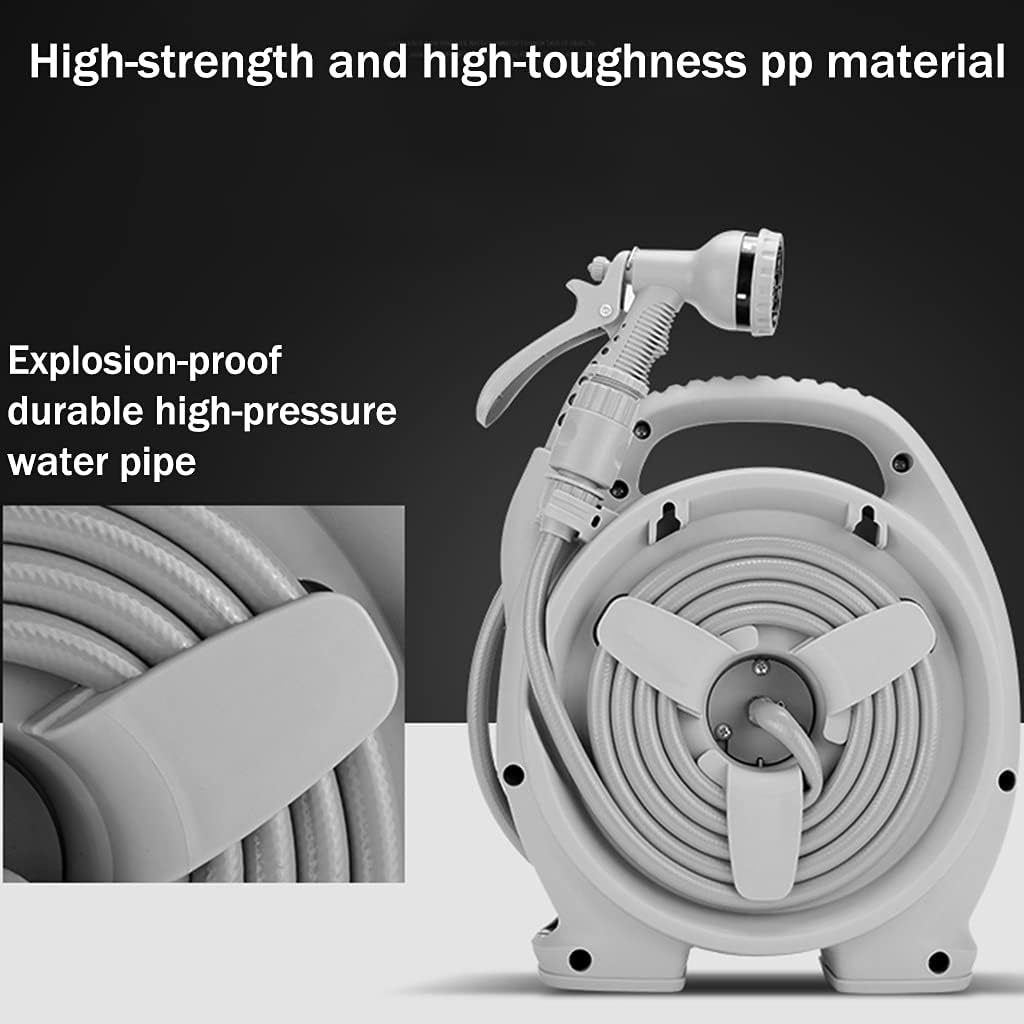 Garden Hose Reel Cart Small,Outdoor Portable Car Wash Hose Storage Rack, Household Mini ABS Hose Cart with Water Gun, Gardening Watering Set (Color : Rose Red, Size : +DN15 13.5m Pipe)