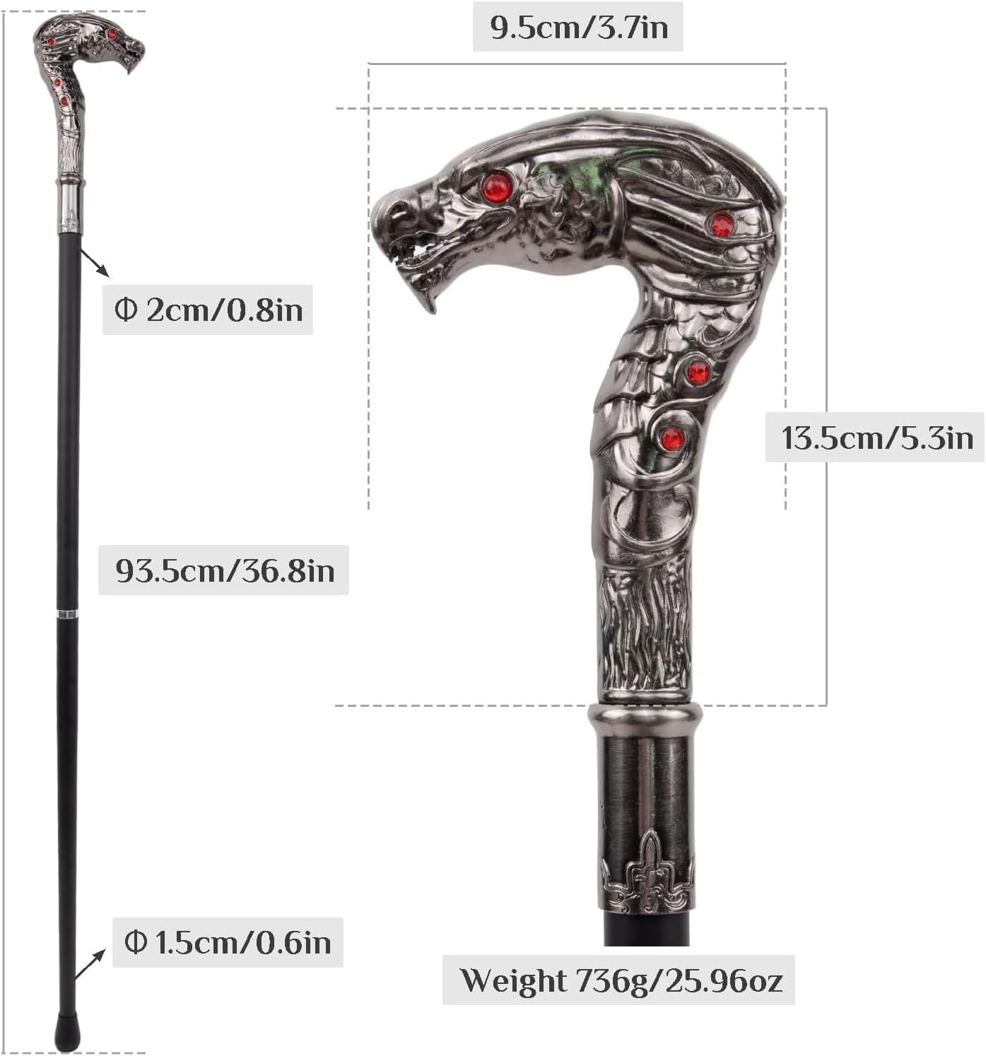 Red-Eyed Snake Walking Cane, Luxury Men Womens Walking Stick, Removable Anti Slip Scepter, Cospaly Vintage Party 93cm