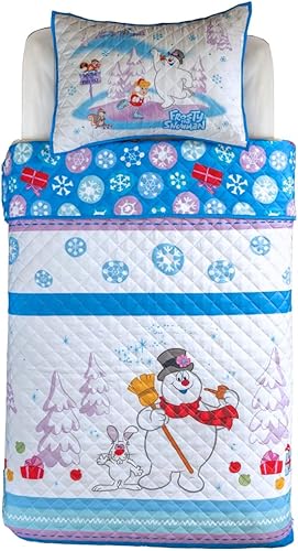 Franco Frosty The Snowman Holiday & Christmas - Juego de ropa de cama súper suave de 2 piezas, funda de almohada y edredón, tamaño individual de 68
