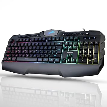Mente Ergonomic RGB Colorful LED Backlight Gaming Keyboard with 10 Dedicated Multimedia Keys (Black)
