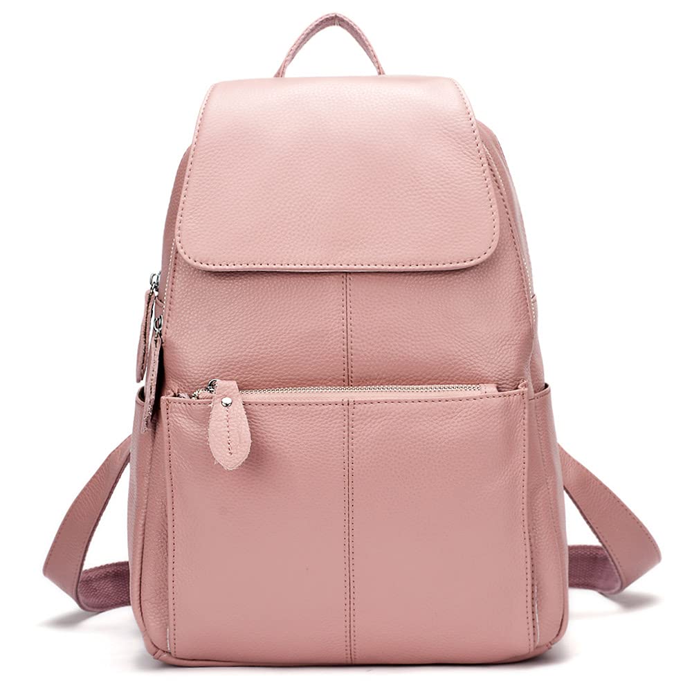 zency 15 Colors Real Soft 100% Genuine Leather Women Backpack Fashion Ladies Travel Bag Preppy Style For Woman (Purple Pink)