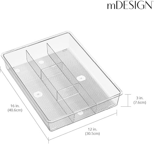 Miniatura 3 de mDesign Bandeja organizadora compacta de plástico de 5 secciones para cocina, despensa soporte para cubiertos, cubiertos, utensilios grandes y