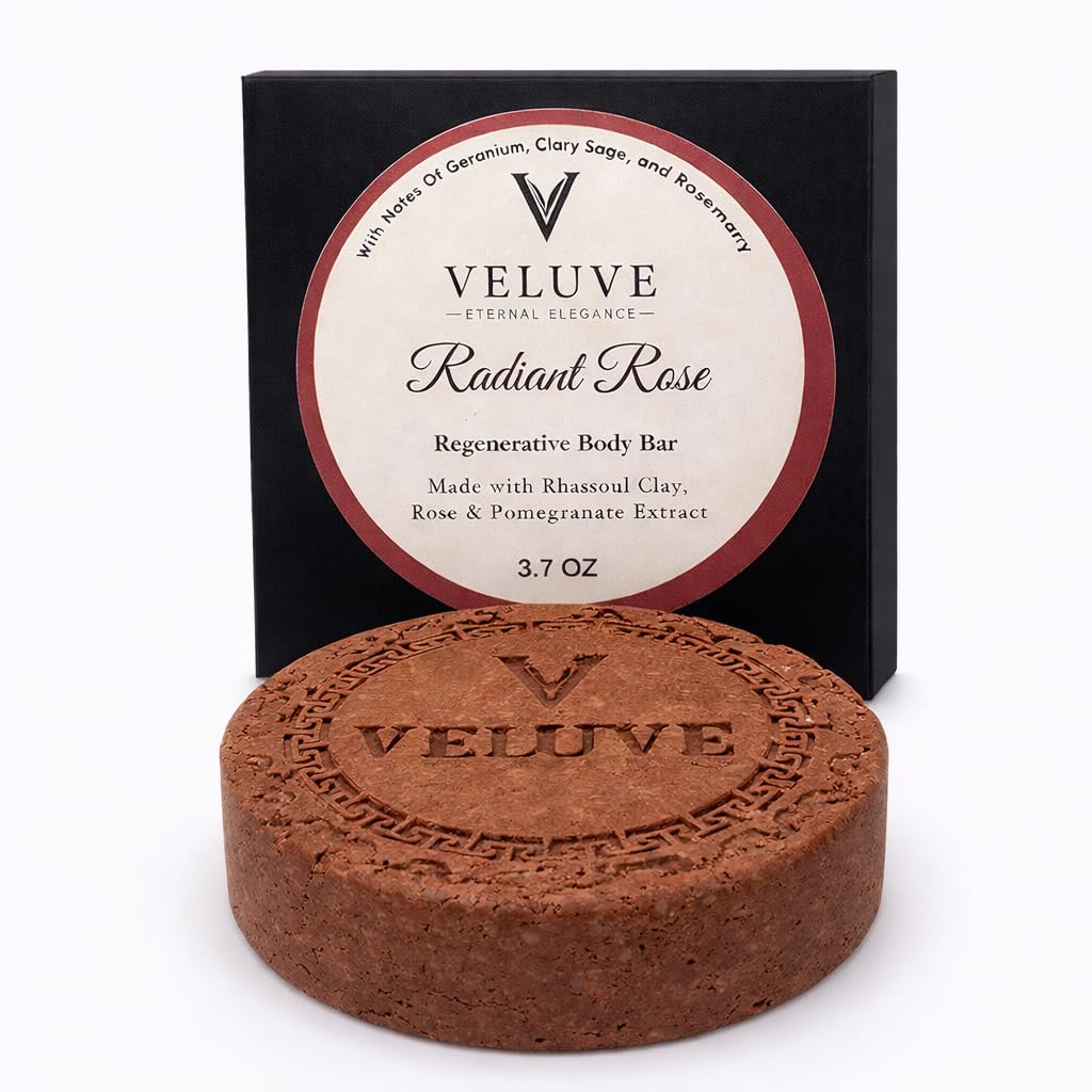 Veluve Non Drying Body Bar Radiant Rose High-Lather Botanical Cleansing Essential Oil Infused, Plastic-Free Premium Soap for Soft and Refreshed Skin 3.7 oz