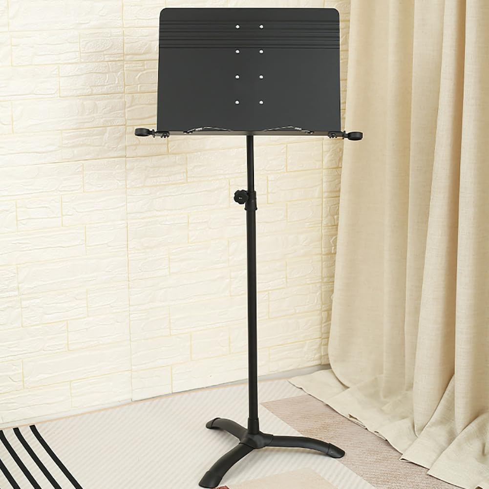 Höhenverstellbarer Notenständer, Notenständer mit Mikrofonständer, Professioneller tragbarer Notenständer, Geeignet für alle Musikinstrumente,Schwarz