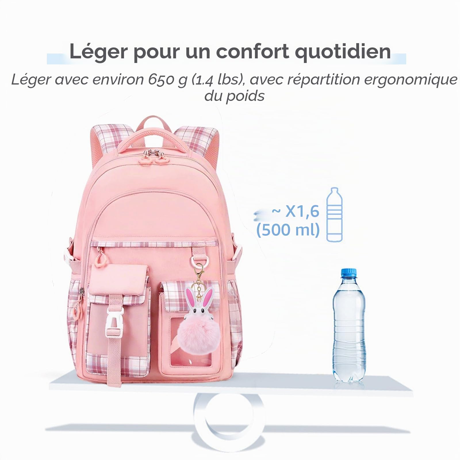 KEBEIXUAN Sacs à dos pour filles et enfants - Sac d'école kawaii pour adolescentes et étudiants - Sac à dos d'extérieur pour adolescents (Beige)