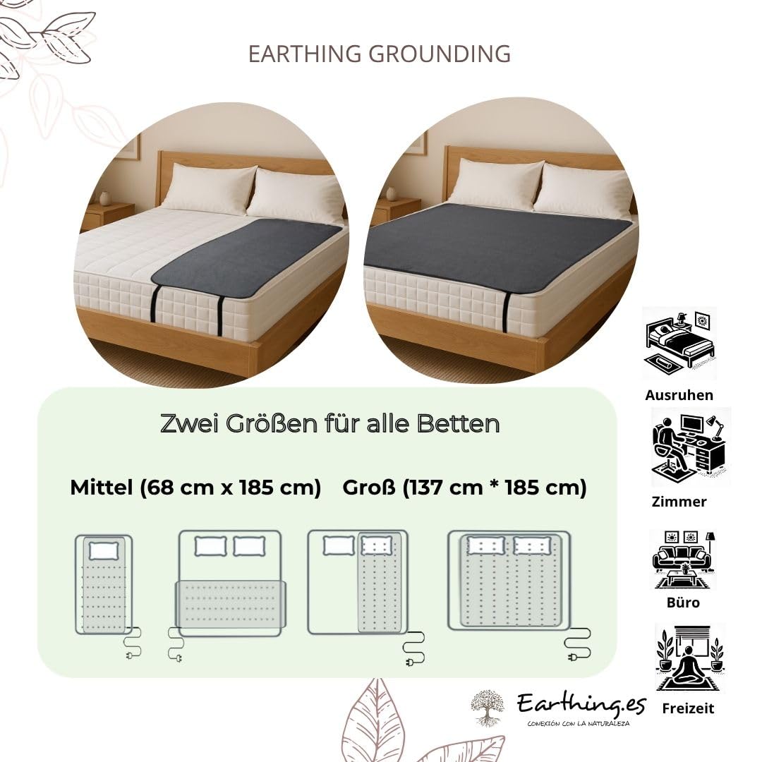 Grounding Bettruhematte zum Schlafen – Leitfähige Earthing Matte aus PU mit Kabel und EU-Adapter – Reduziert Stress, Verbessert Schlaf und Lindert Schmerzen – Verschiedene Größen Verfügbar