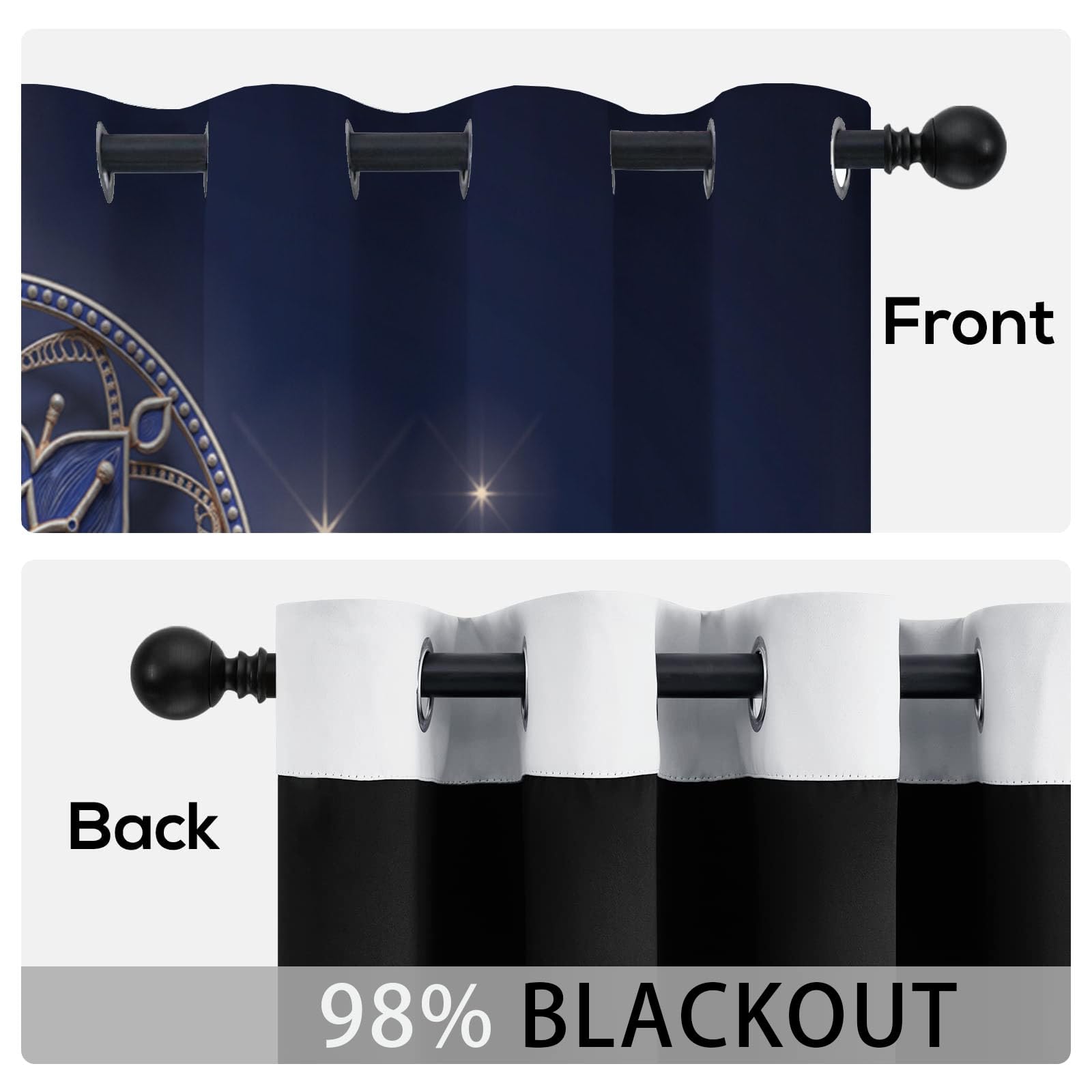 Blickdichte Gardinen Traumfänger - Verdunkelungsvorhang Blausilber Unaufdringlicher Luxus Im Ethno-Stil Vorhang mit Ösen für Schlafzimmer Wohnzimmer Kinderzimmer - H220cmxB140cm(2er Pack)
