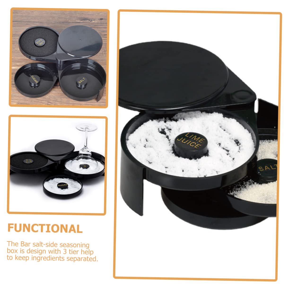 STOBAZA Margarita Salt Box 3-tier Cocktail Salt Box Sugar Bartending Accessories Home Bar