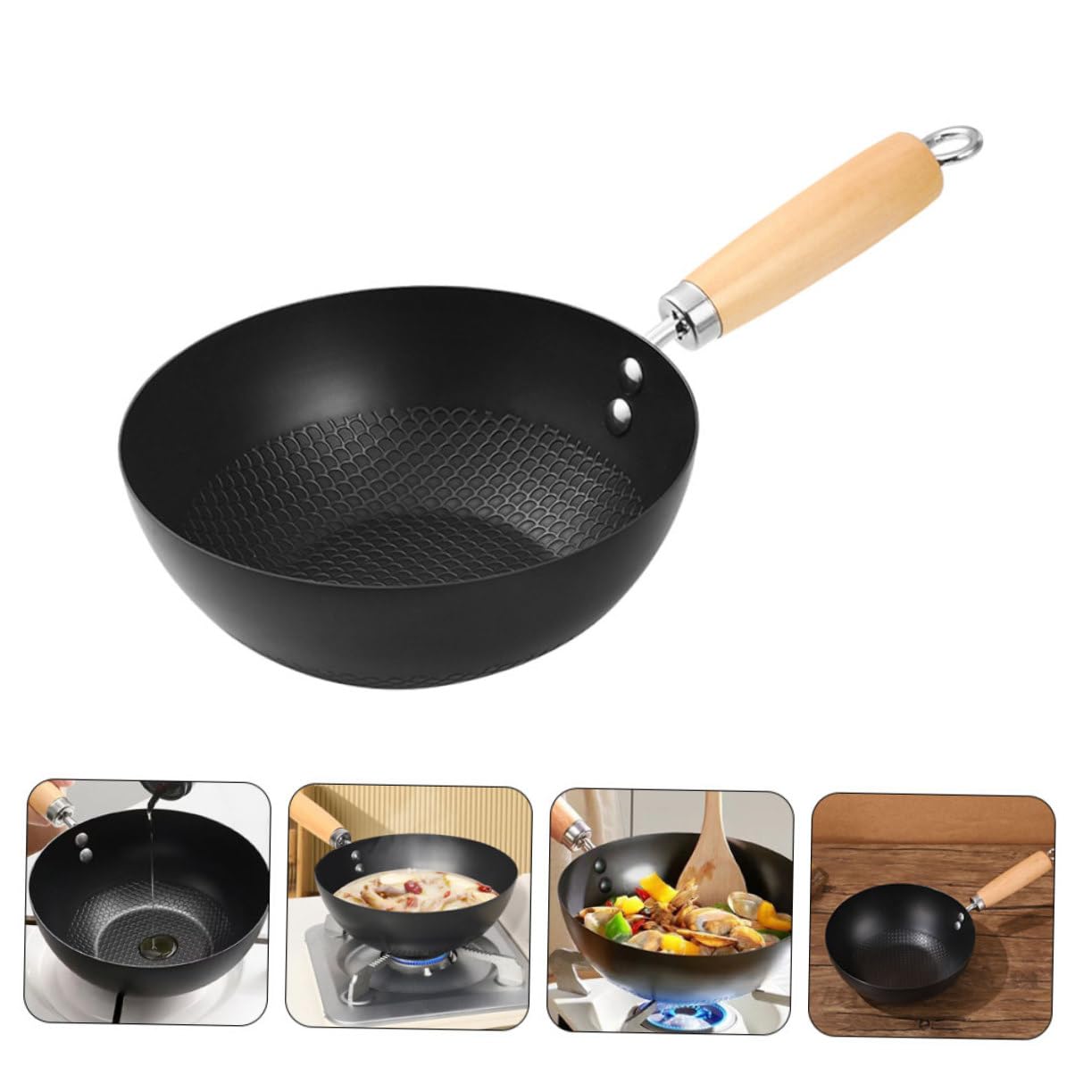 Antihaftbeschichtete Bratpfanne, Wok-Pfanne, Grillpfanne mit Griff, für Küche und Camping, Schwarz (36 x 20 x 7,50 cm)